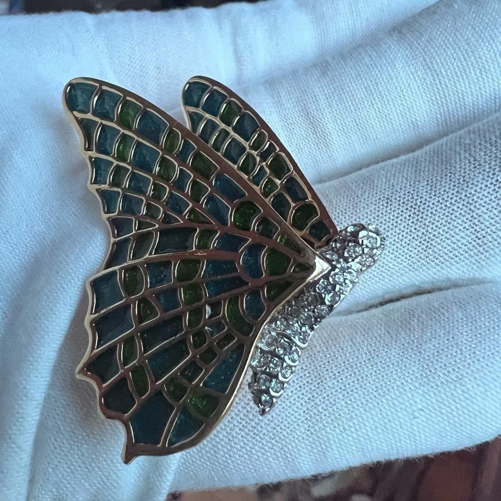 Kenneth Jay Lane Butterfly Brooch with Blue and Green Accents